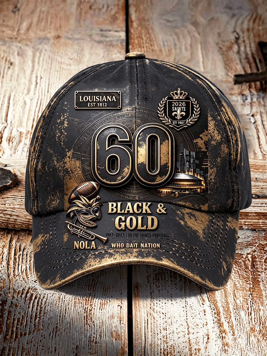 Black Retro New Orleans Saints Football Print Casual Hat