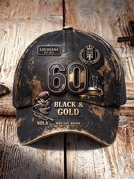 Black Retro New Orleans Saints Football Print Casual Hat
