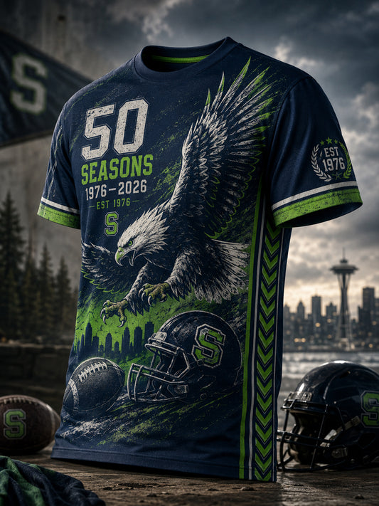 Men's Seattle Seahawks 50th Anniversary Art Print Short-Sleeve T-Shirt