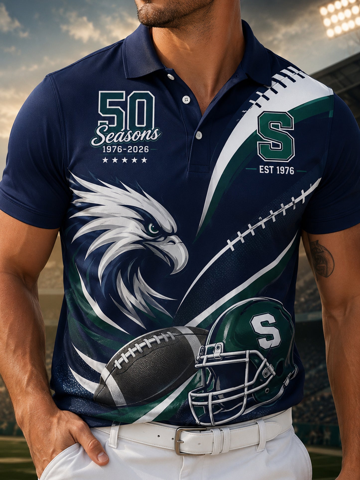 Men's Seattle Seahawks 50th Anniversary Art Print Polo