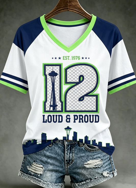 Women's Seattle Rugby Printed Vintage Fashion Loose Short Sleeve T-Shirt