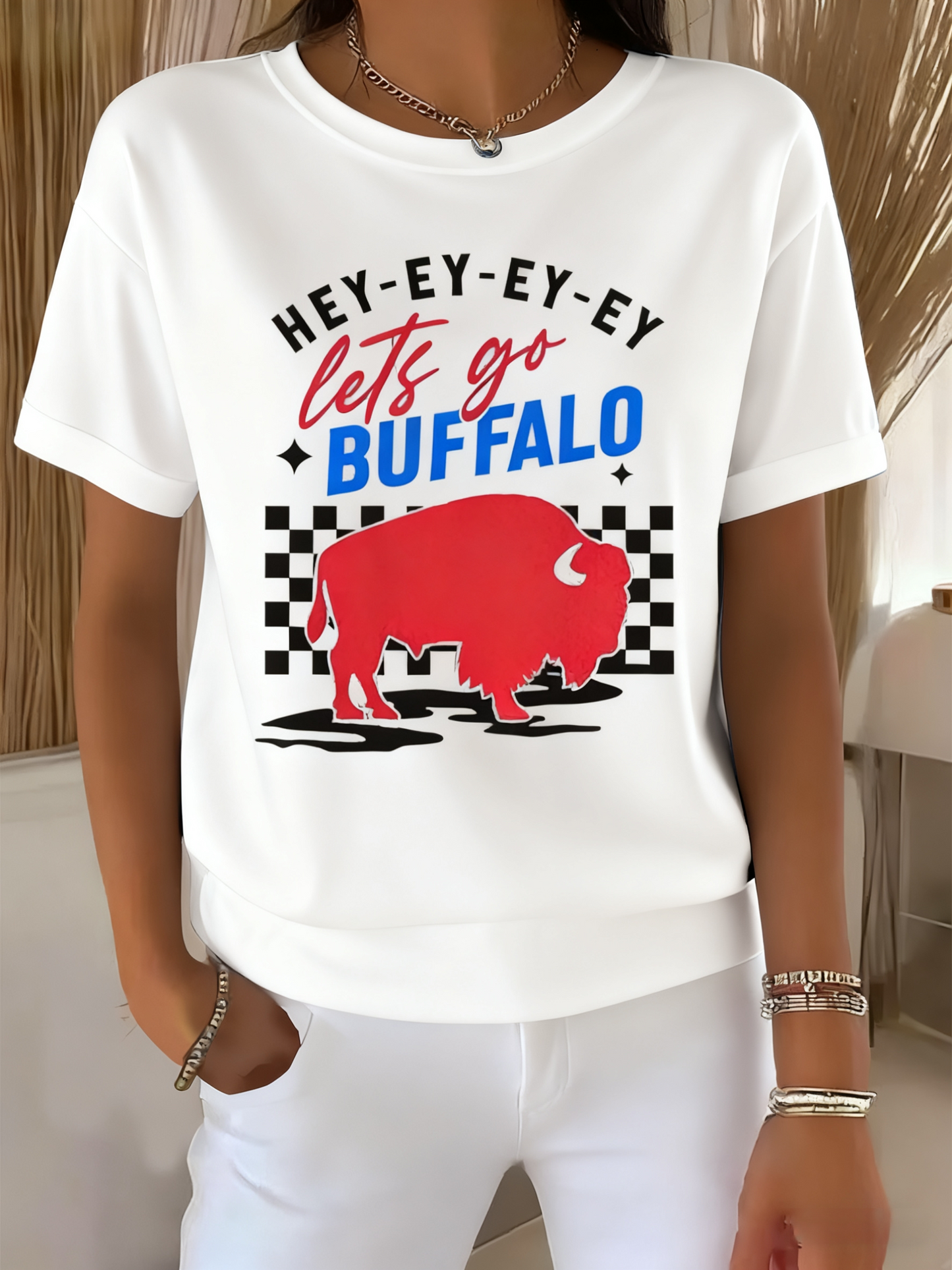 Vintage American Football Buffalo Bills Print Comfortable Casual Cotton Short-sleeved T-shirt
