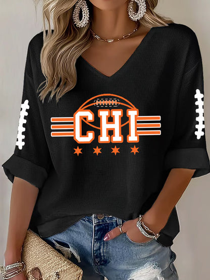 Women's Football Fans Lovers Gameday Casual Waffle T-shirt