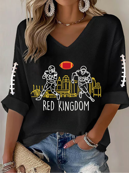 Women's Football Fans Lovers Gameday Casual Long-Sleeve Waffle T-shirt