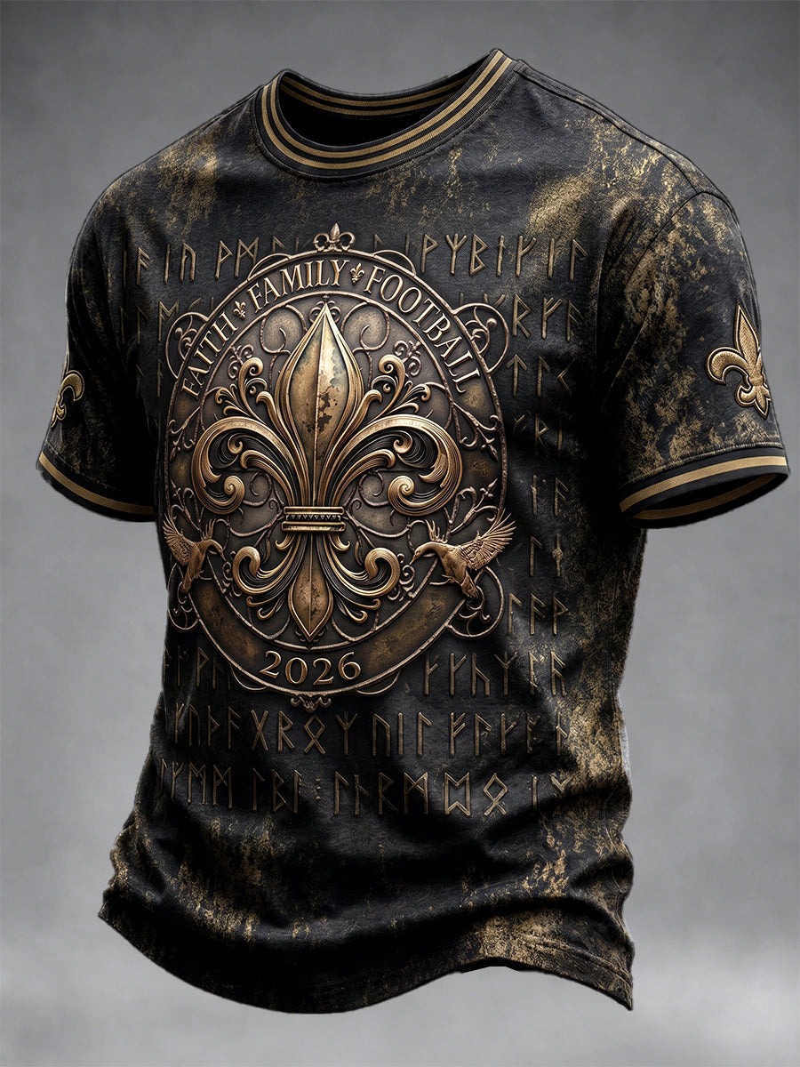 Men’s Vintage Black New Orleans Saints Football Iris Print Casual T-shirt