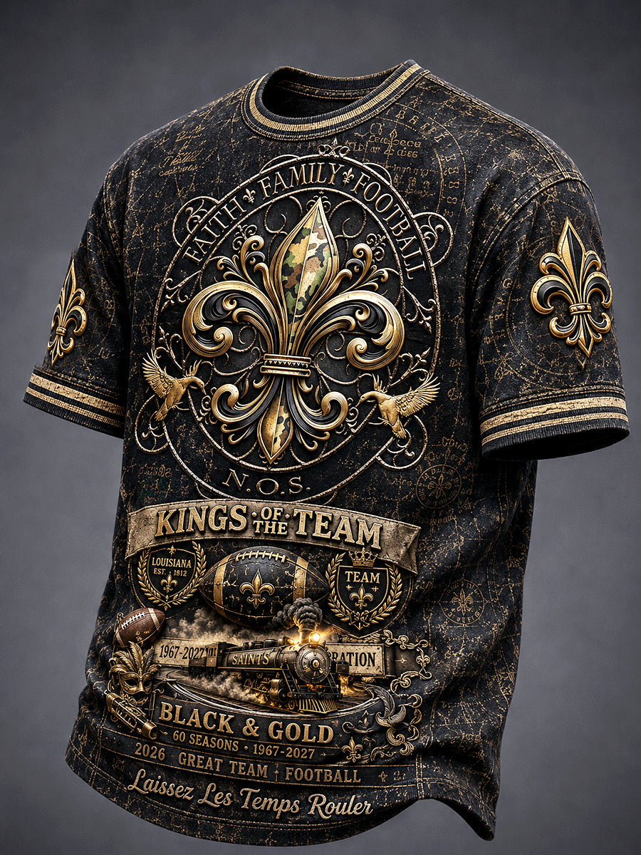 Men’s Vintage Black New Orleans Saints Football 3D-Printed Casual T-shirt