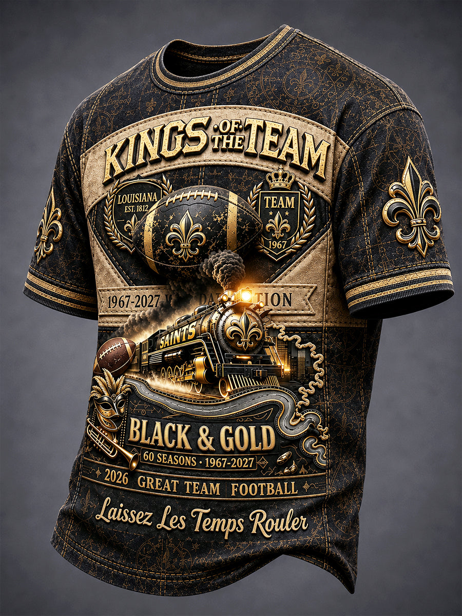 Men’s Vintage New Orleans Saints Football 3D Patchwork Print Casual T-shirt