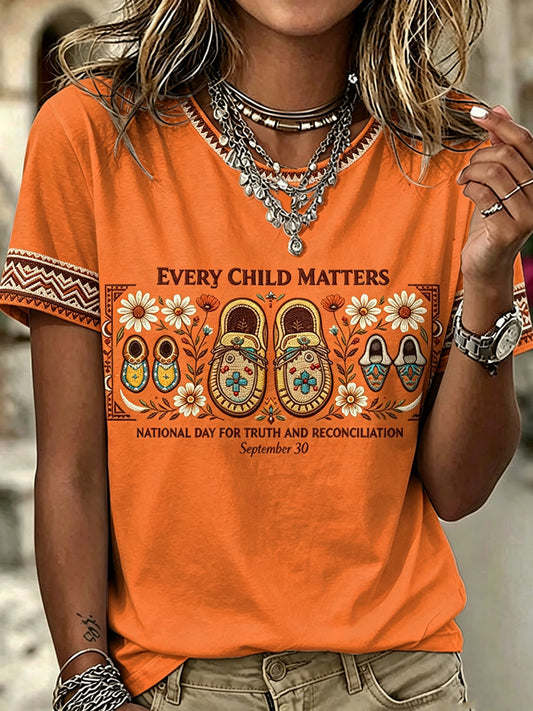 Women's Every Child Matters Printed Vintage Fashion Loose Short Sleeve T-Shirt