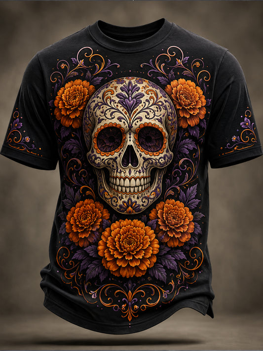 Men's Mexican Day Of The Dead Commemorative Art Print T-Shirt