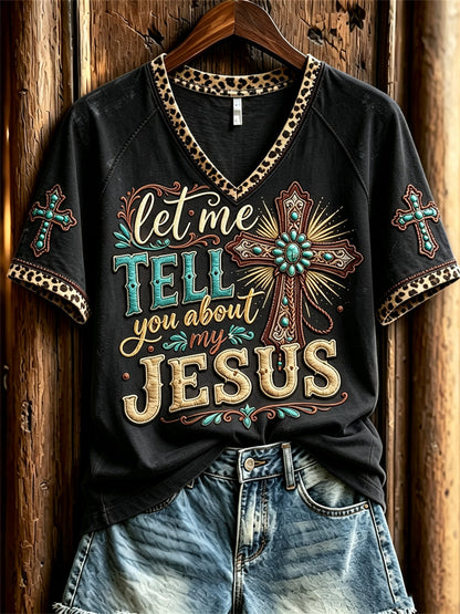 Women's Vintage Let Me Tell You About My Jesus Western Print short-sleeved T-shirt