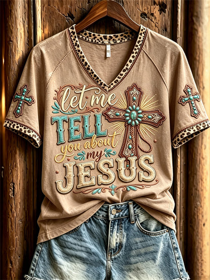 Women's Vintage Let Me Tell You About My Jesus Western Print short-sleeved T-shirt