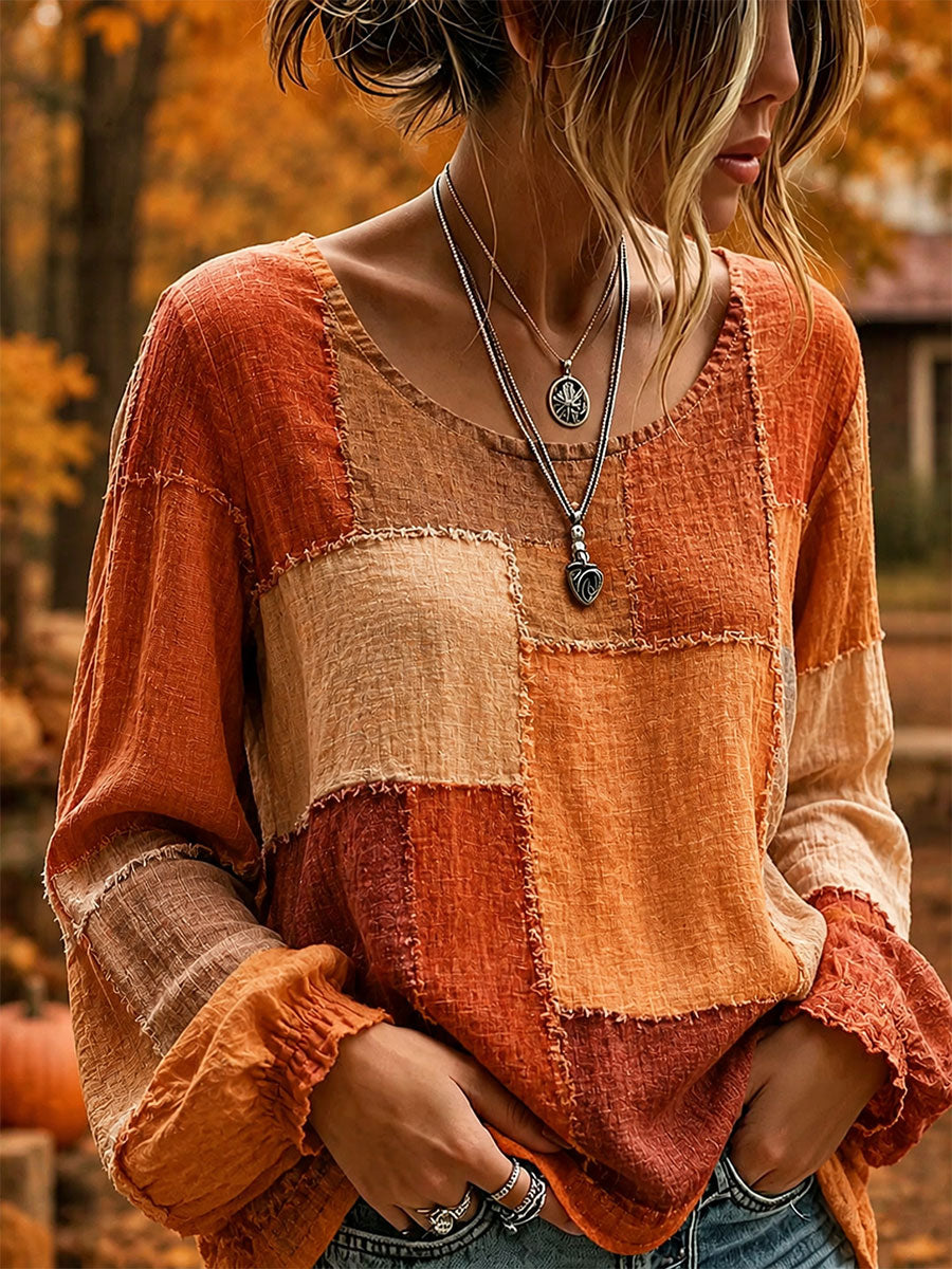 Women's Fall Patchwork Art Shirt