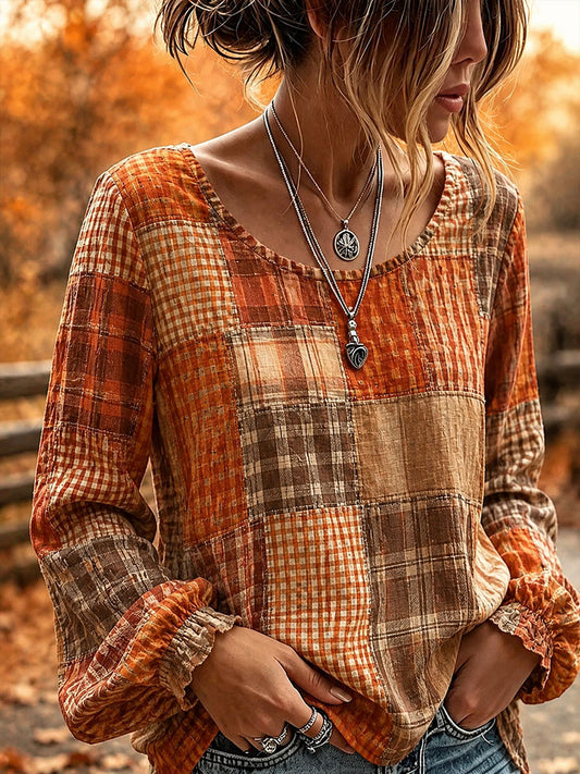 Women's Fall Patchwork Art Shirt