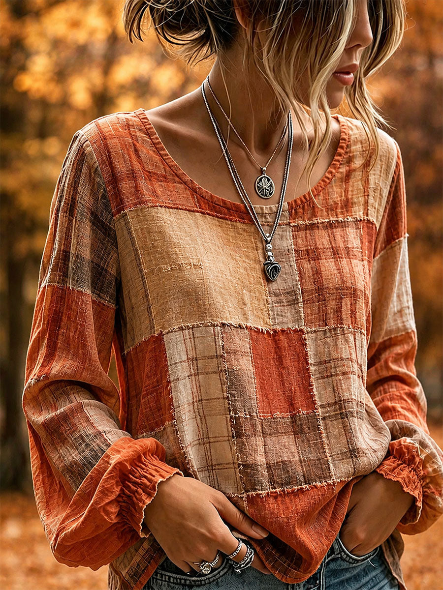 Women's Fall Patchwork Art Shirt