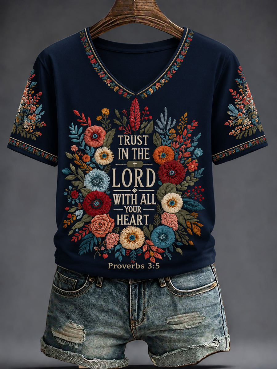 Women's Faith Printed V-neck T-shirt