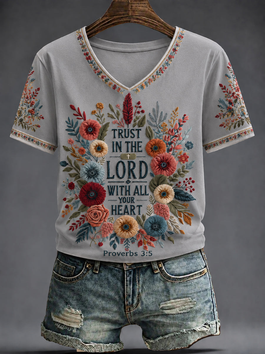 Women's Faith Printed V-neck T-shirt