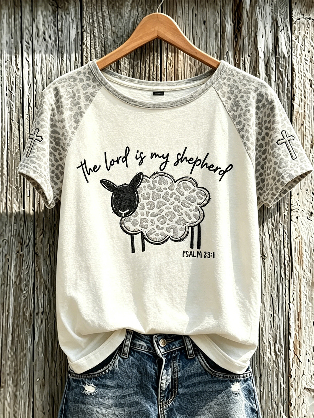 Women's Faith Slogans Leopard Print Pattern Printed Leisure Round Neck T-shirt