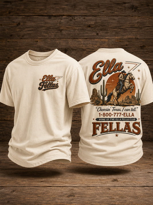 Men's Retro Western Ella's Fellas Club Cowboy Print Casual Tee
