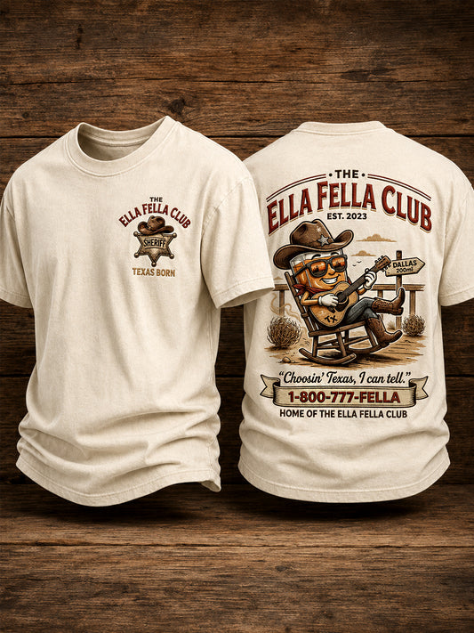 Men's Retro Western Ella's Fellas Club Country Music Print Casual Tee