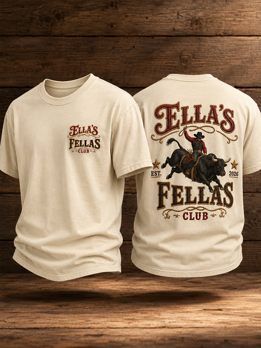 Men's Retro Western Ella's Fellas Club Cowboy Print Casual Tee