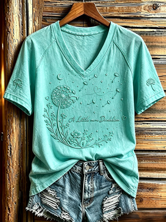 Women's I’m A Little More Dandelion Print V-neck Short-sleeved T-shirt