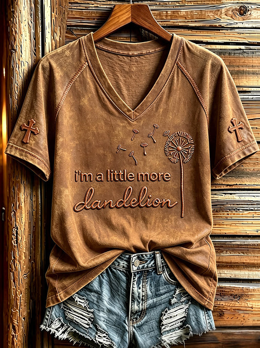 Women's I’m A Little More Dandelion Print V-neck Short-sleeved T-shirt