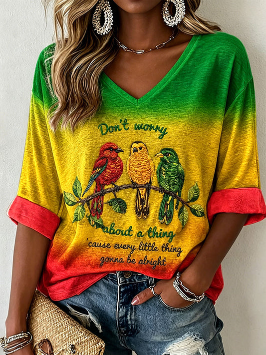 Women's 'Every Little Thing Is Gonna Be Alright' Printed Casual T-Shirt