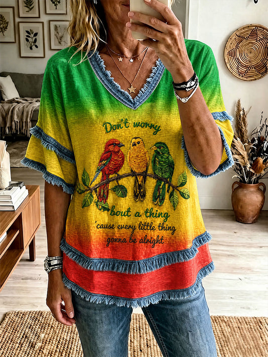 Women's 'Every Little Thing Is Gonna Be Alright' Printed Casual T-Shirt