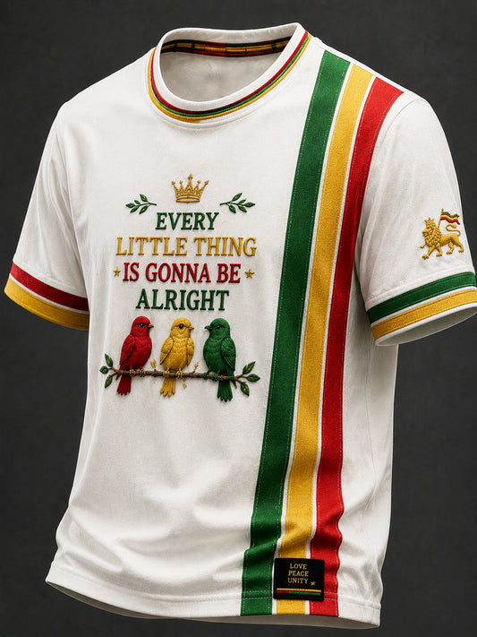 Retro Reggae-Themed Striped Casual T-Shirt