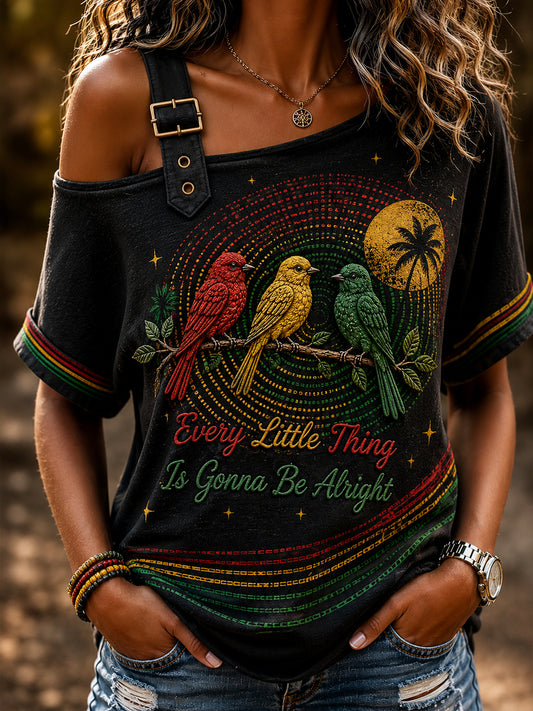 Women's Off-the-Shoulder T-Shirt for Retro Reggae Music Fans