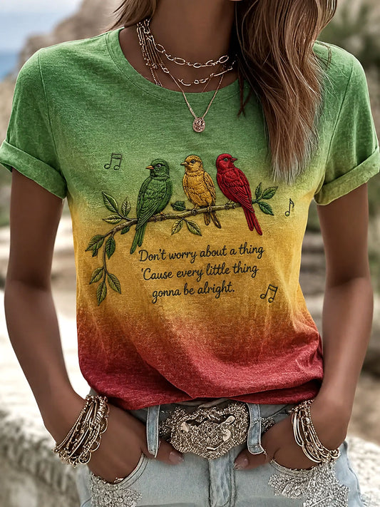 Women's 'Every Little Thing Is Gonna Be Alright' Printed Casual T-Shirt