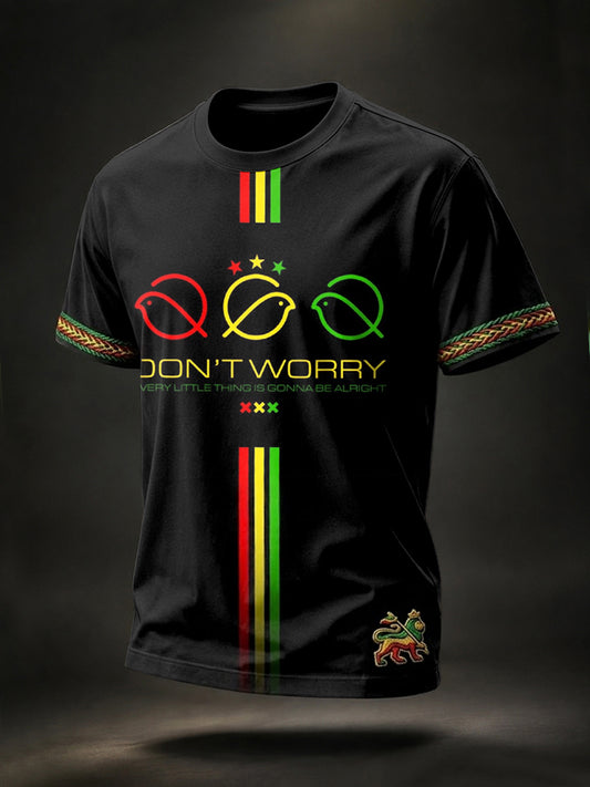 Men's Retro Every Little Thing Is Gonna Be Alright Striped Casual T-Shirt