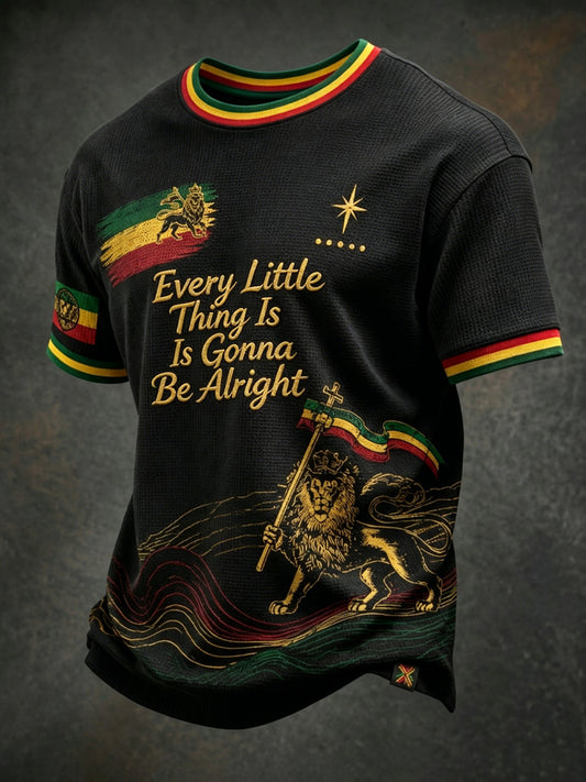 Vintage “Every Little Thing Is Gonna Be Alright” Casual Waffle-Weave T-Shirt