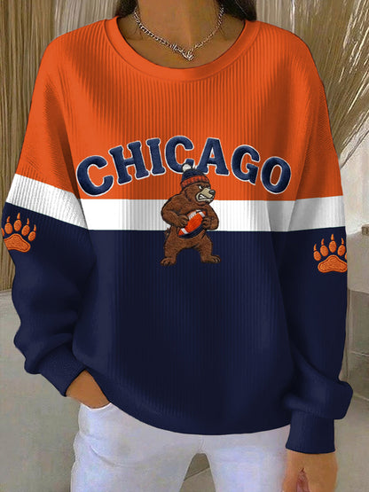 Women's Bear Print Football Fans Gameday Casual Sweatshirt
