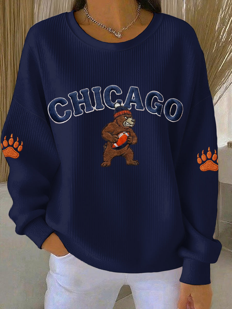 Women's Bear Print Football Fans Gameday Casual Sweatshirt