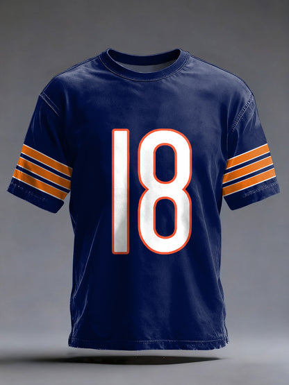 Men's Number 18 Chicago Football Fans Gameday Casual Tee