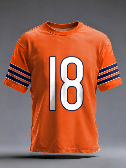 Men's Number 18 Chicago Football Fans Gameday Casual Tee