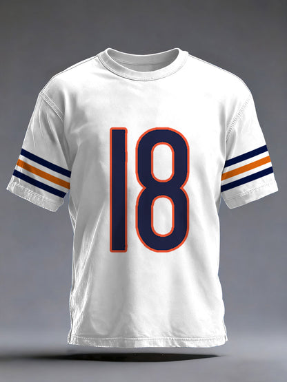 Men's Number 18 Chicago Football Fans Gameday Casual Tee