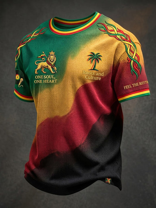 Retro Reggae Gradient Art Casual Waffle-Weave T-Shirt