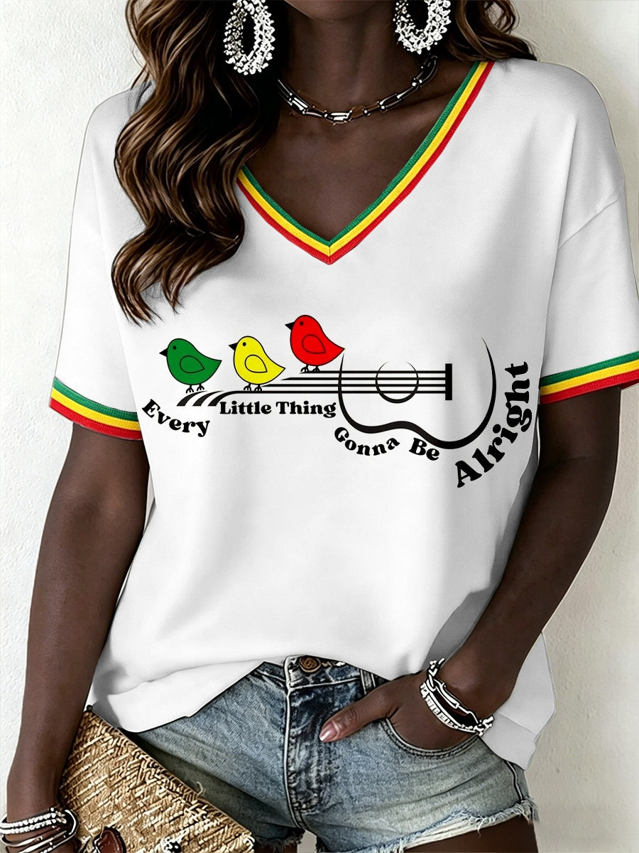 Women's Reggae Music V-Neck T-Shirt
