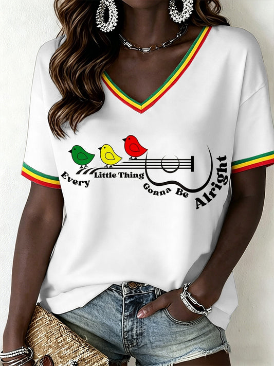 Women's Reggae Music V-Neck T-Shirt