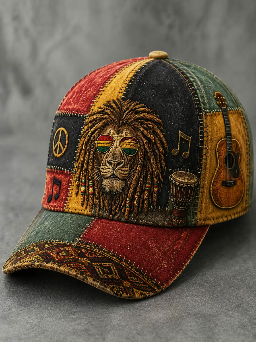 Retro Reggae Lion Patchwork Baseball Cap