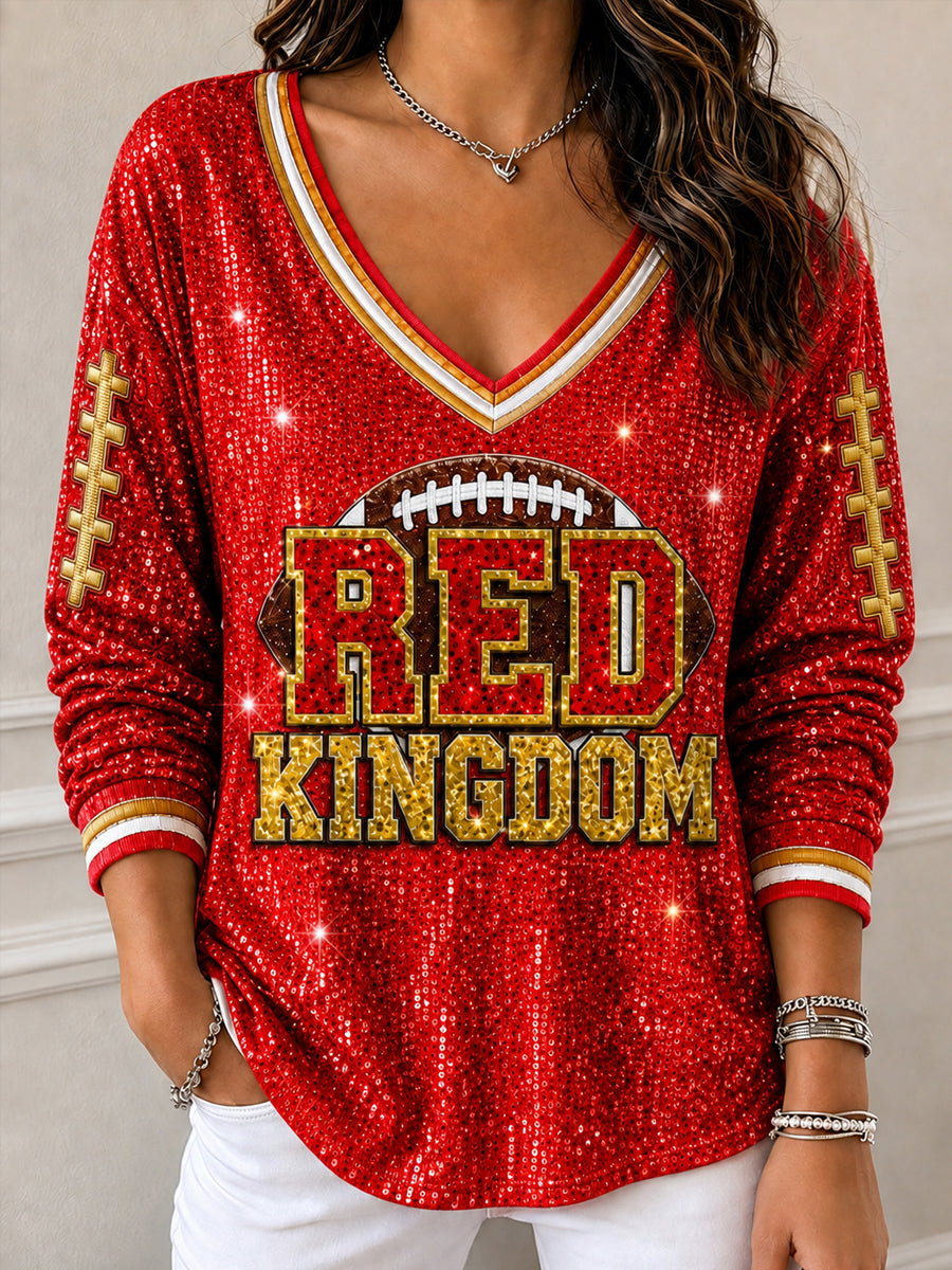 Women's Football Gameday Gift For Football Fans V-Neck Long Sleeve T-Shirt
