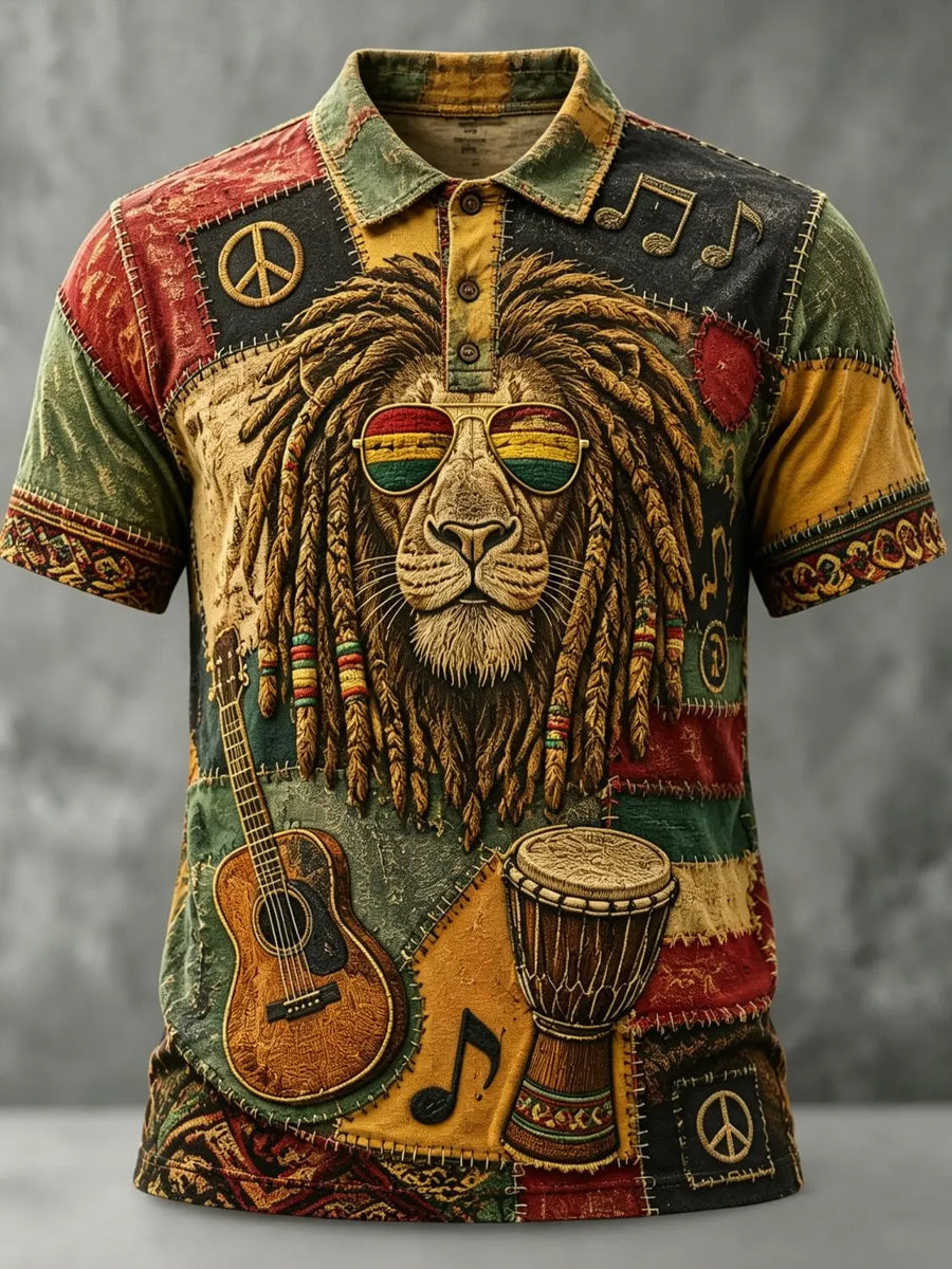 Retro Reggae Lion Patchwork Classic Polo Shirt
