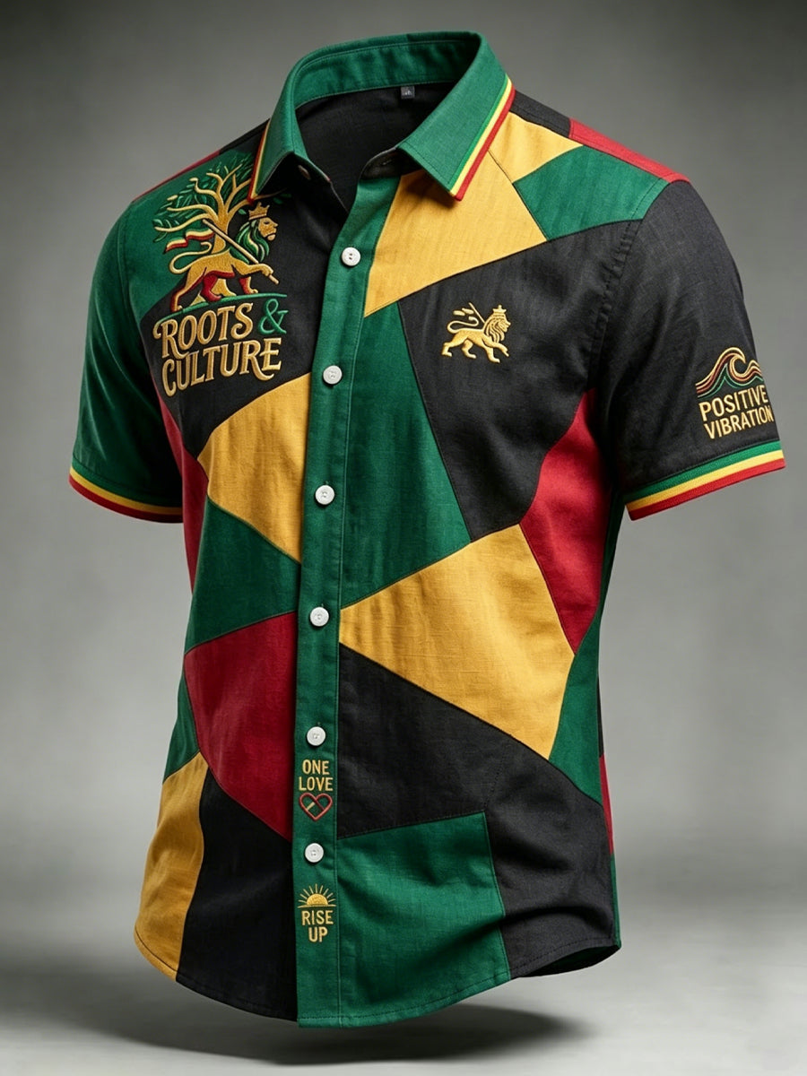 Retro Reggae-Inspired Patchwork Casual Shirt