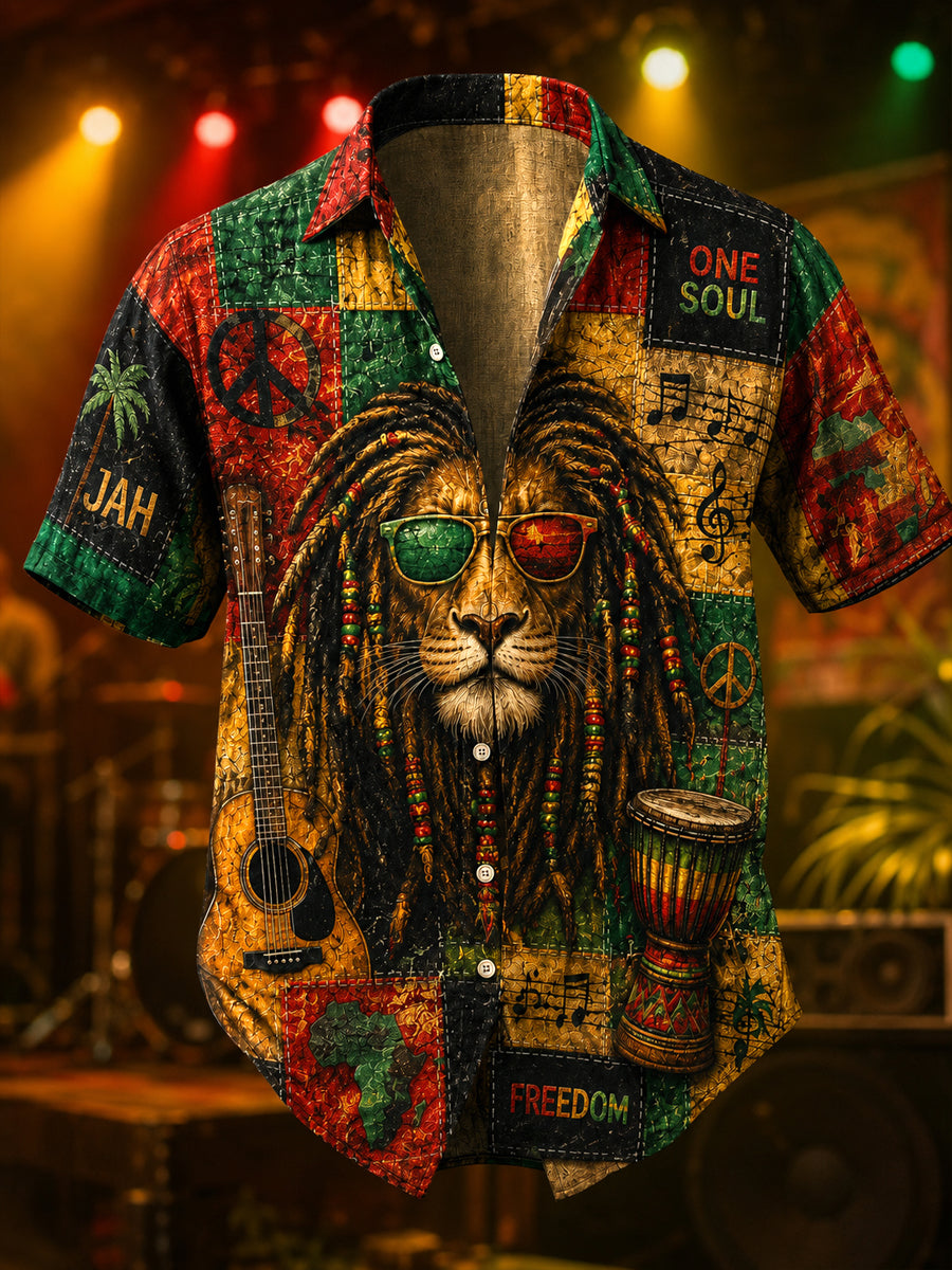 Patchwork Casual Shirt for Retro Reggae Music Fans