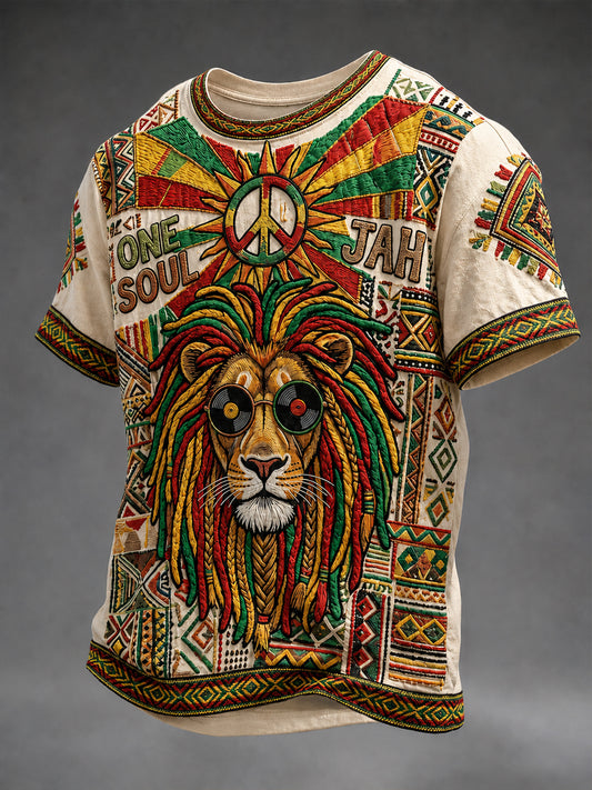 Retro Reggae Music Lover Lion Art T-Shirt