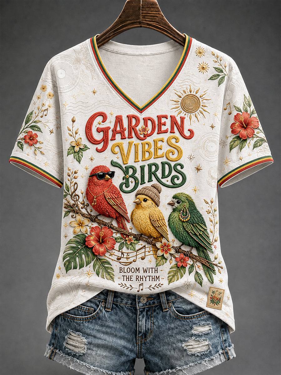Women's Reggae V-Neck Off-Shoulder Short-Sleeved T-Shirt