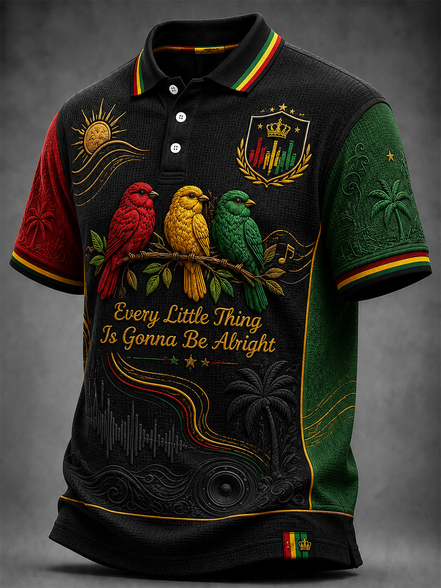 Men's Retro Reggae-Style Casual Waffle-Weave Polo Shirt