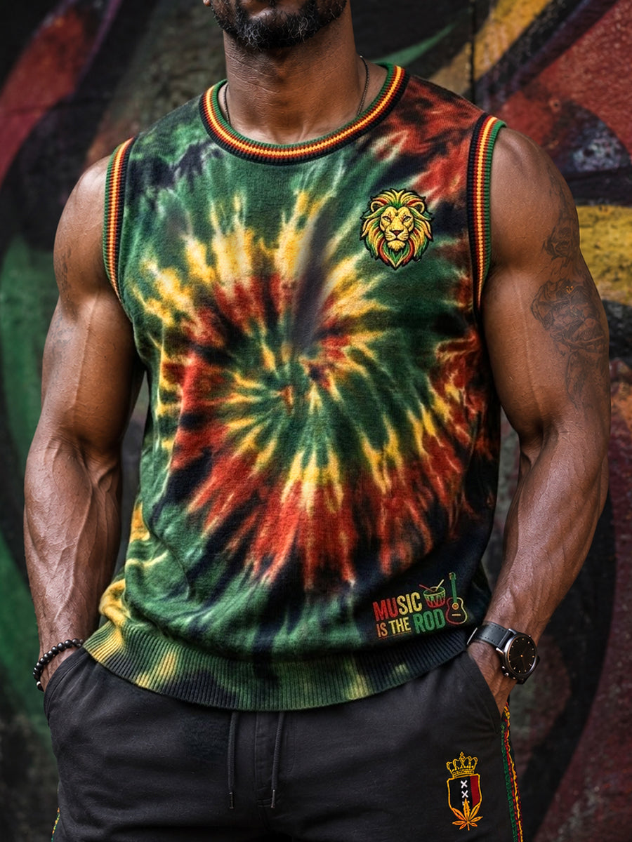 Men's Retro Reggae-Inspired Tie-Dye Casual Sleeveless Tank Top
